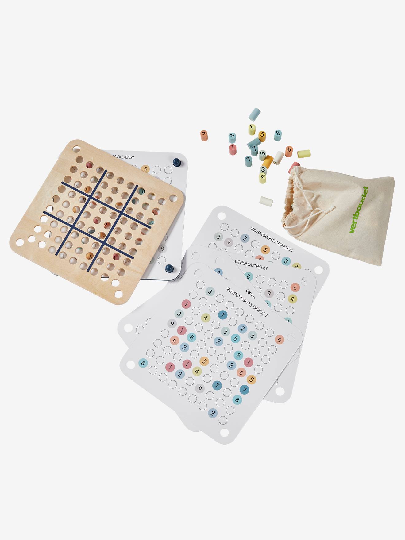 Jeu Sudoku en bois couleurs et chiffres avec cylindres à manipuler