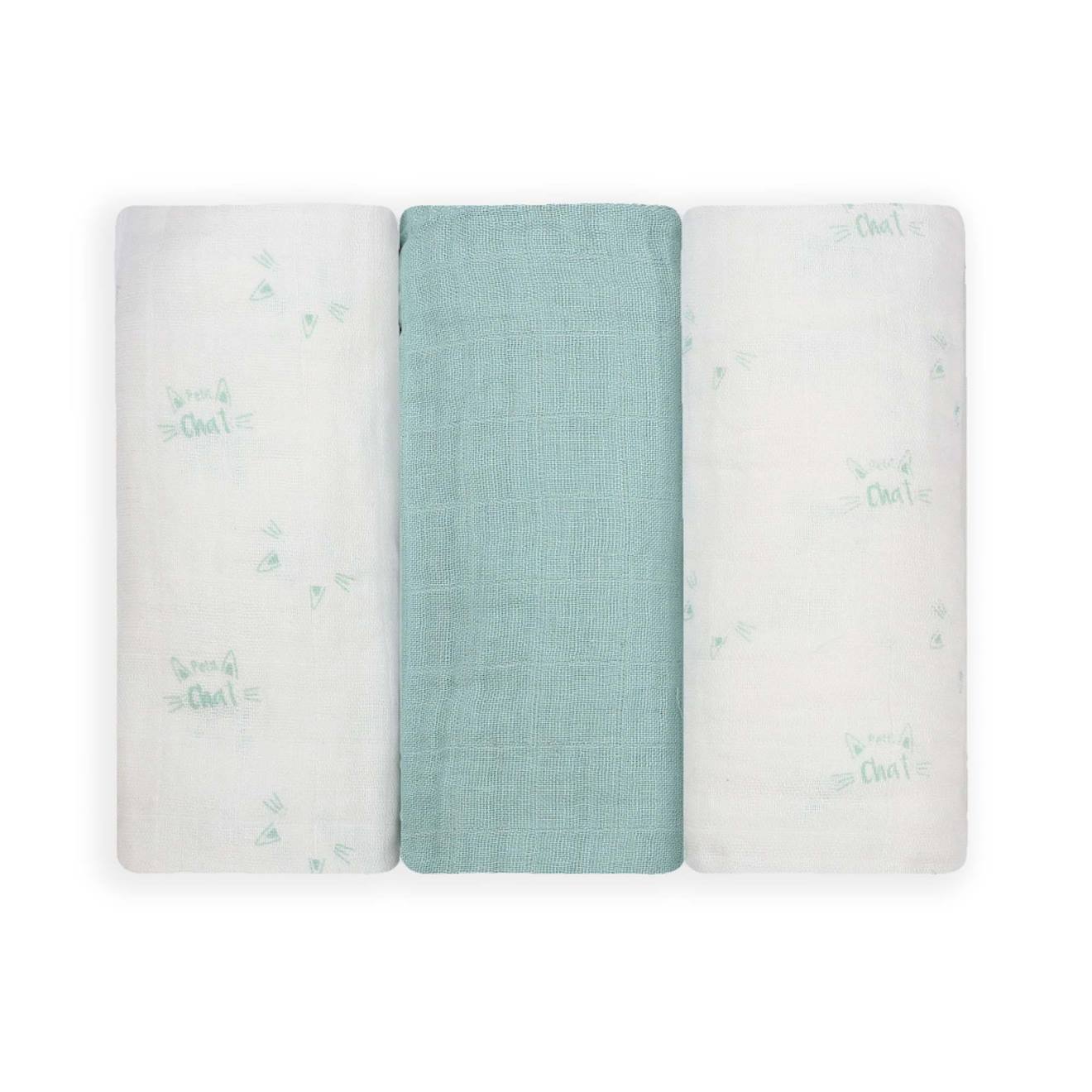Lot De 3 Langes Bébé Motif Chats Verde
