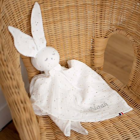 Doudou lapin  en gaze de coton jeanne Beige+Blanc+Blanc à pois or+Bleu+Camel+Écru+Gris+Rose+Terracotta+Vert de gris 17 - vertbaudet enfant 