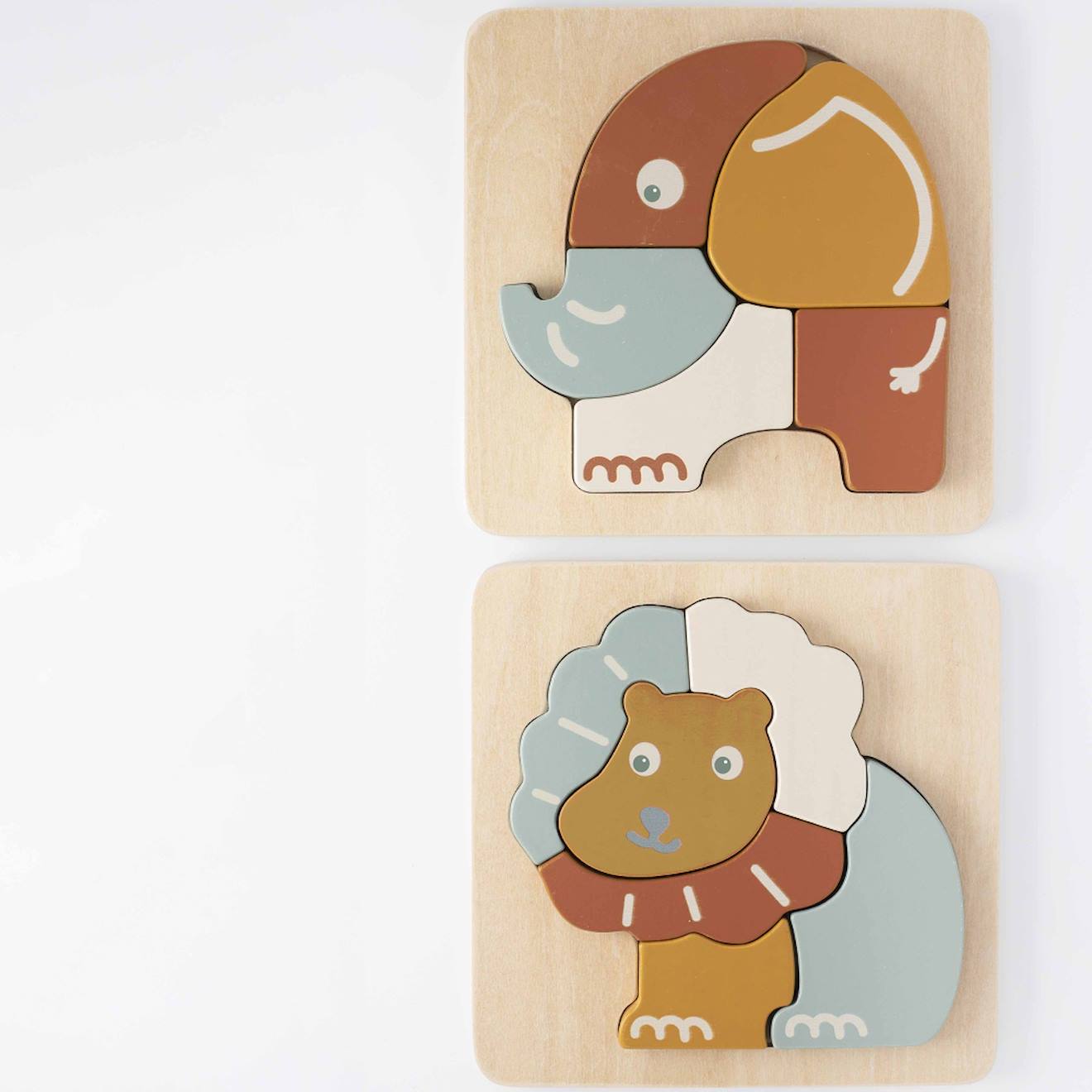 Lot De 2 Puzzles En Bois Multicolor