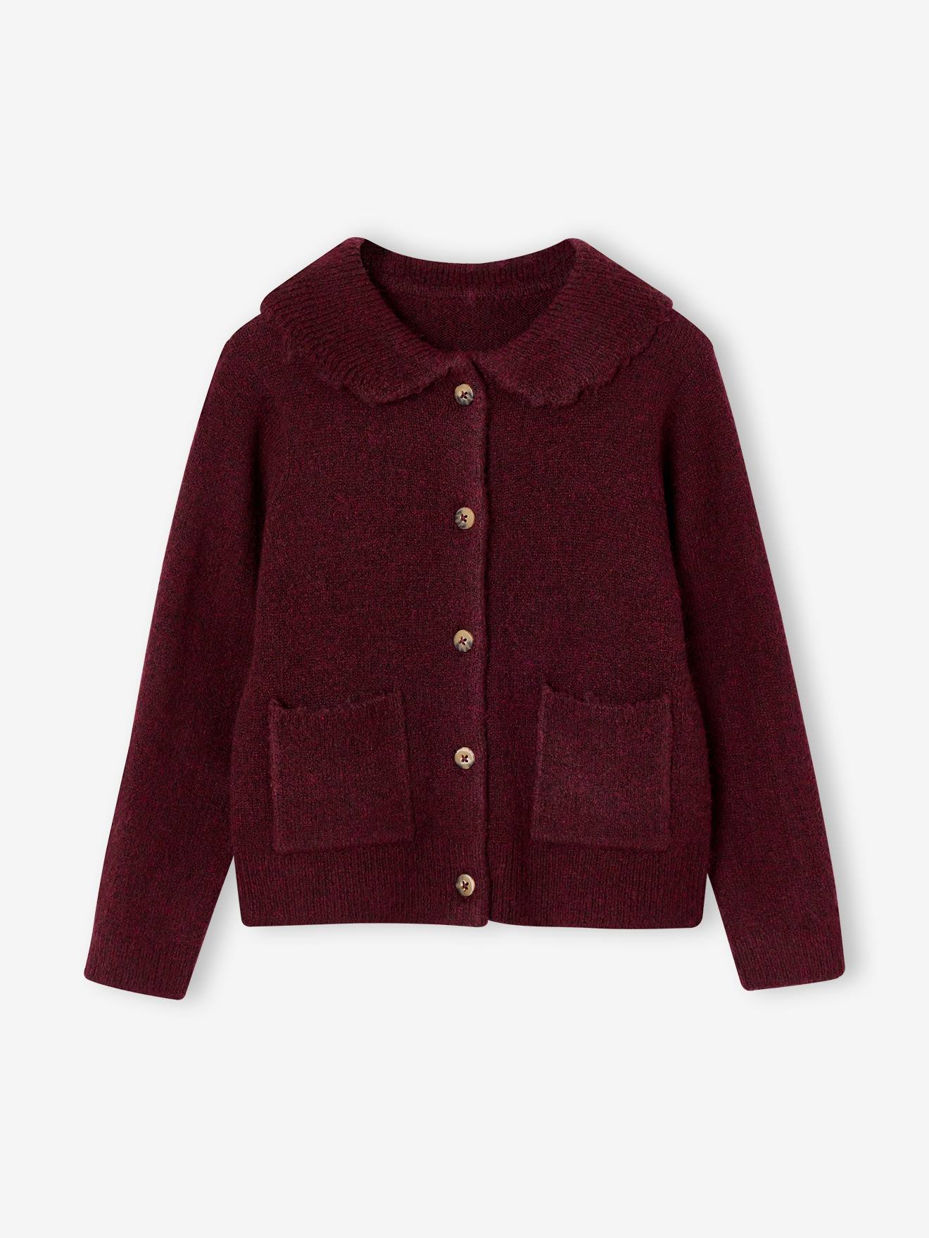 Gilet col boutonné fille bordeaux