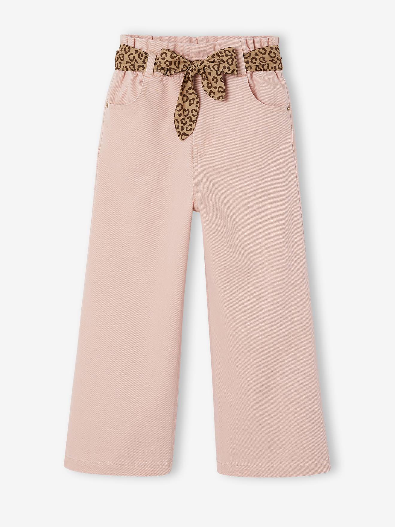 Pantalon large fille rose poudré