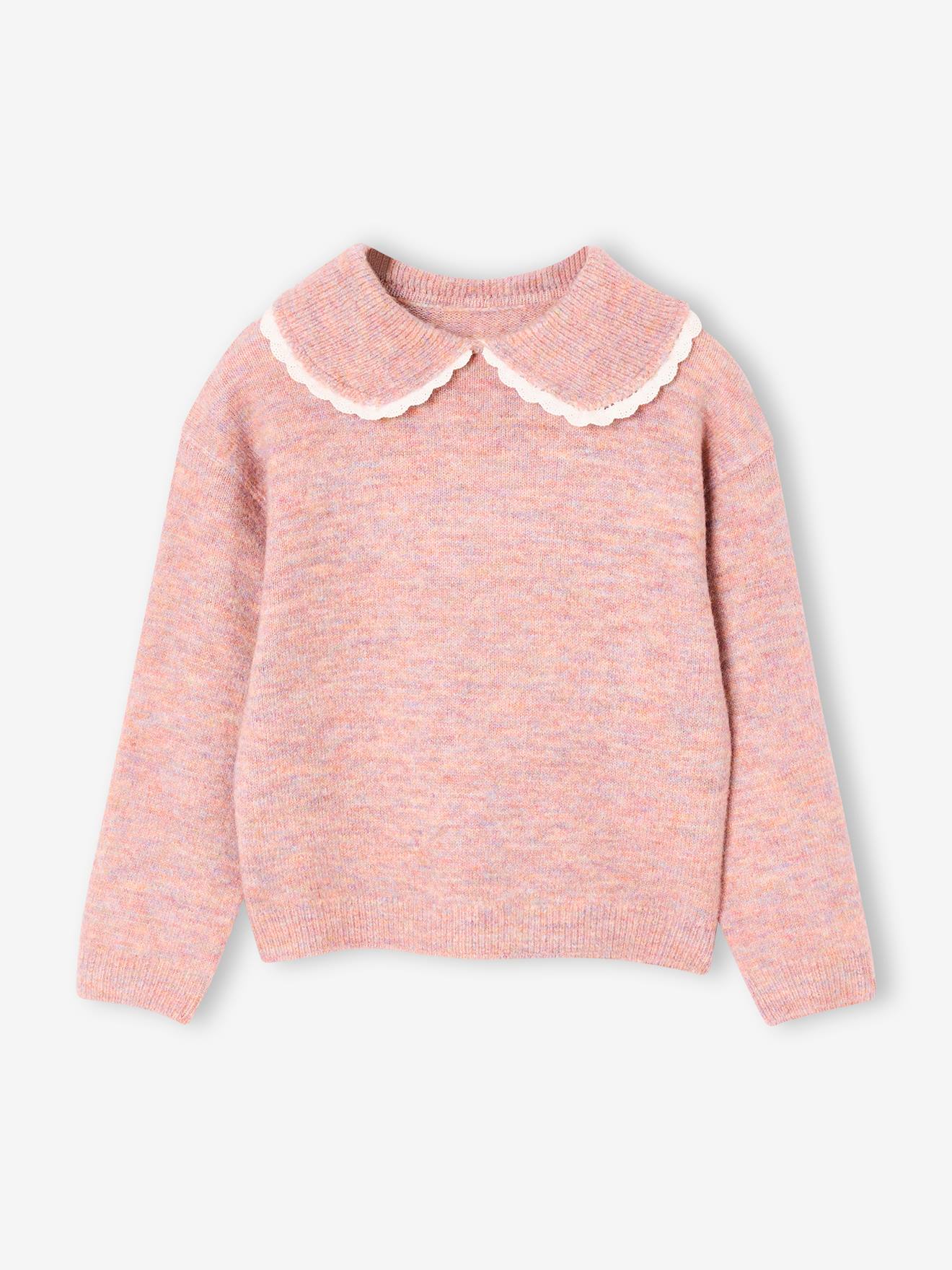 Pull fille col romantique blush