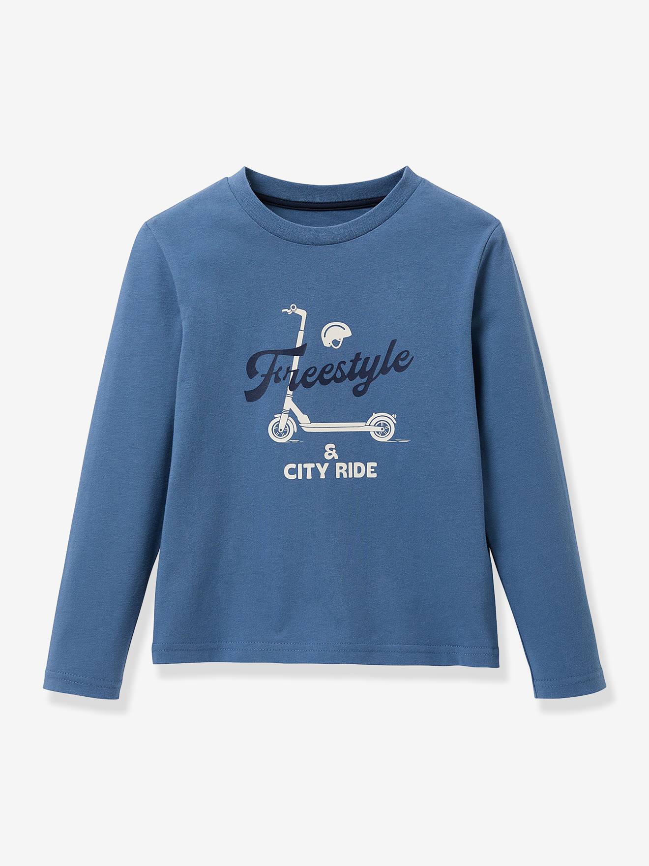 T-shirt Manches Longues Imprimé Bleu Grisé