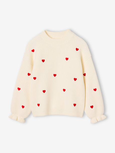 Pull fille manches longues col rond écru+marine+rose 1 - vertbaudet enfant 
