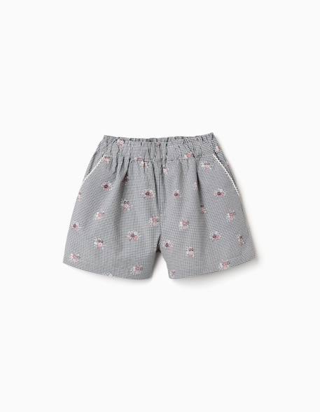 Fille-Short en coton à motif vichy et imprimé floral