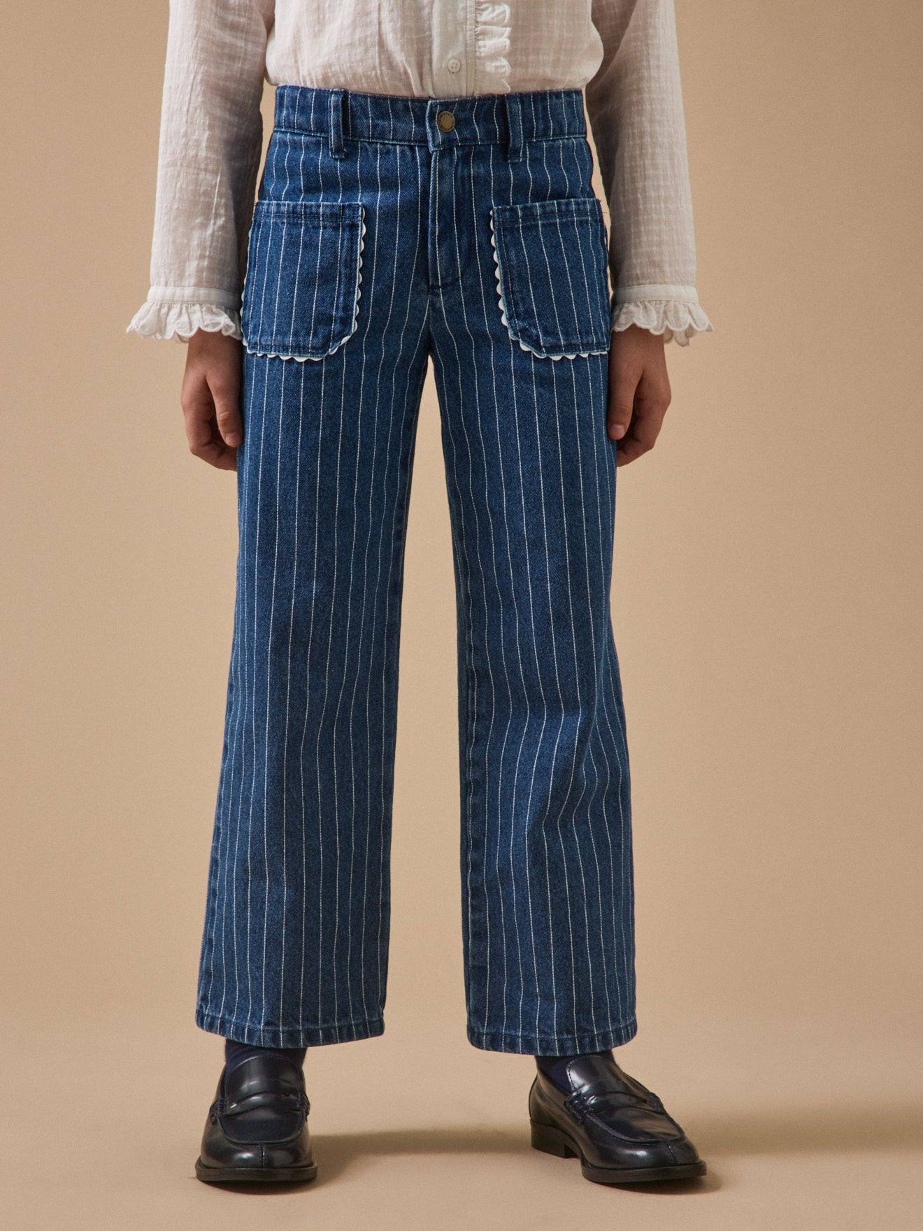 Pantalon Droit Rayé Festonné Fille Rayure Tennis