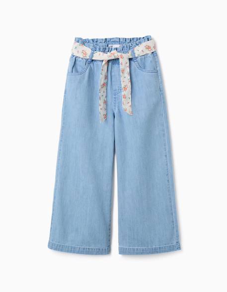 Fille-Pantalon-Pantalon en jean à jambe large avec ceinture à motif floral