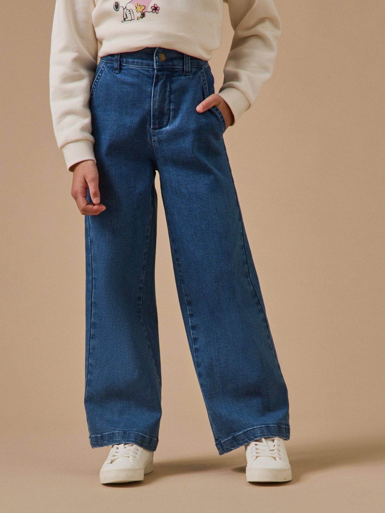 Pantalon Large En Denim Fille Denim Bleu