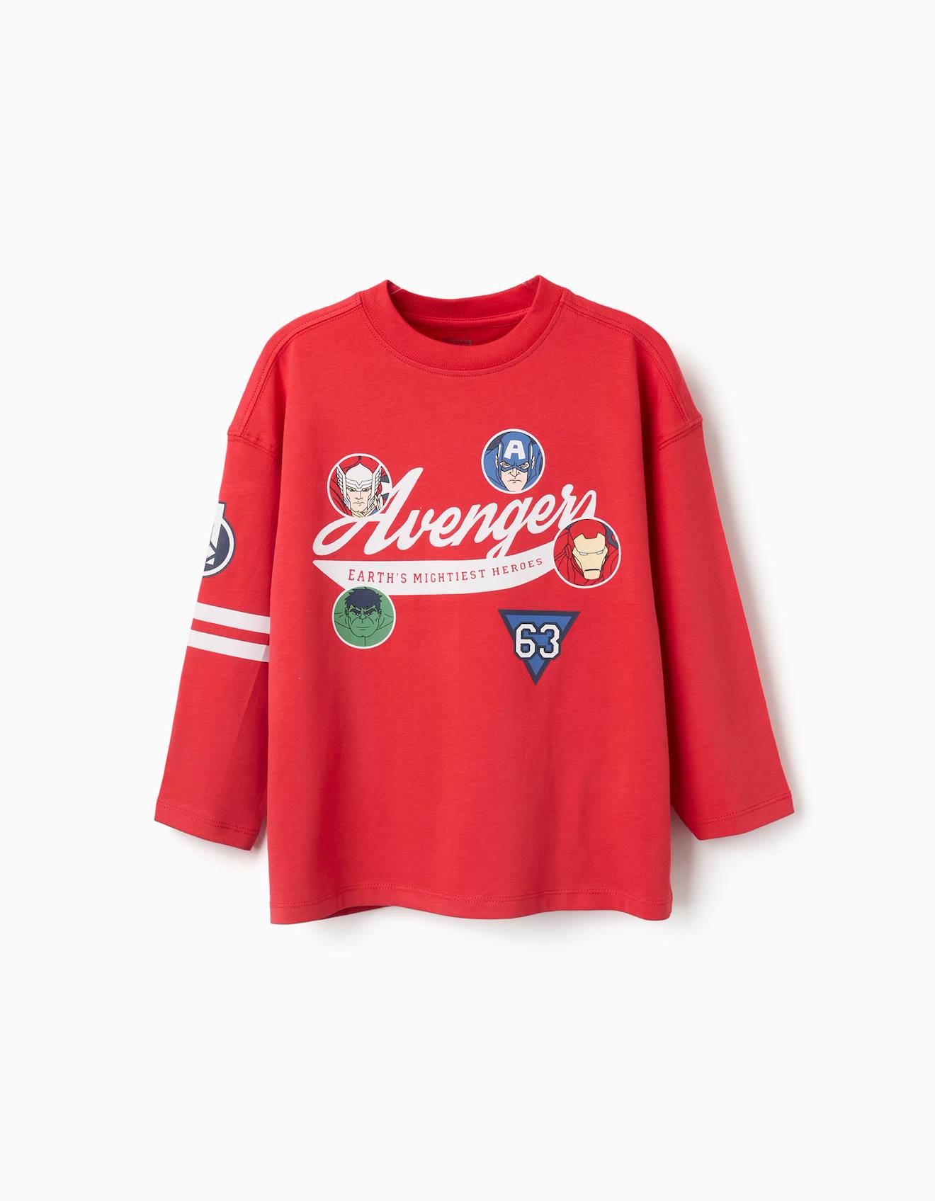 T-shirt En Coton À Manches Longues Et Imprimés Avengers Rouge