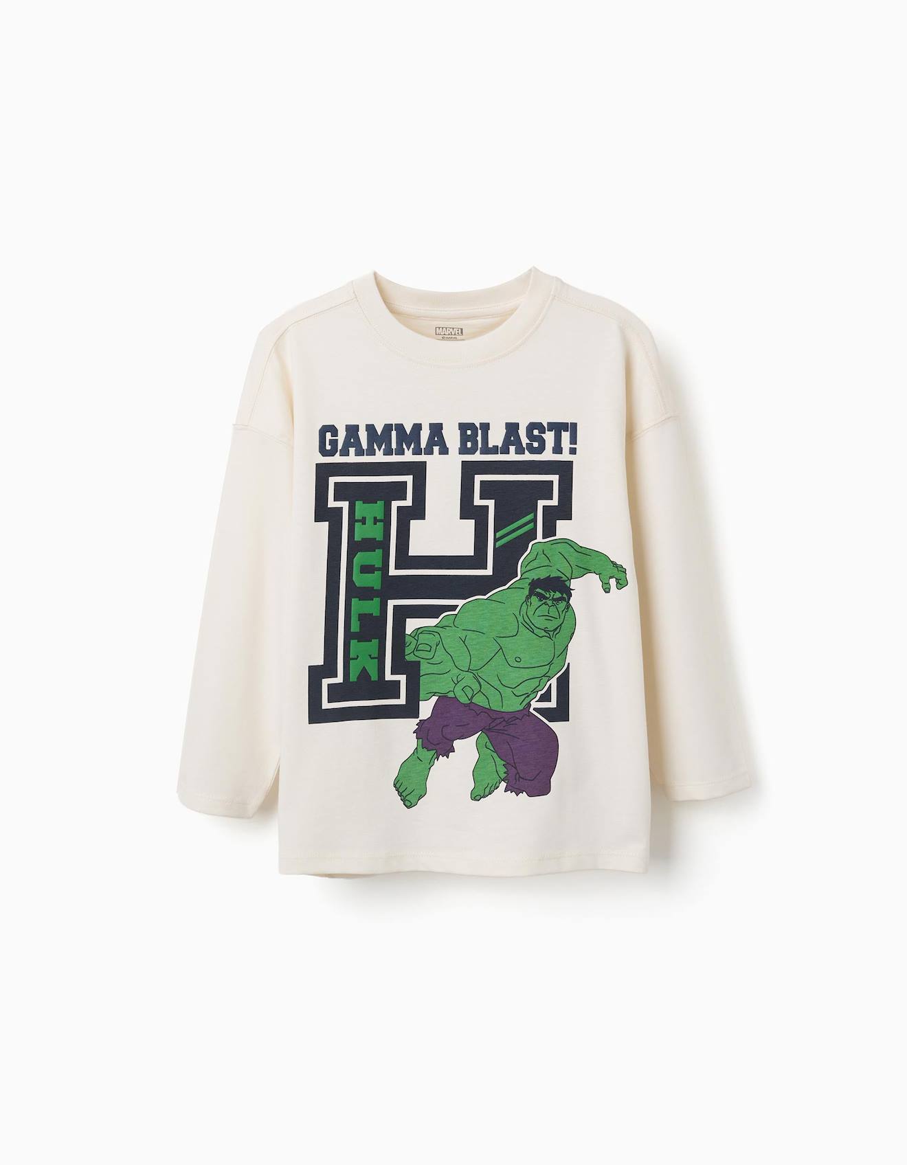 T-shirt En Coton À Manches Longues Et Imprimé Hulk En Relief Blanc