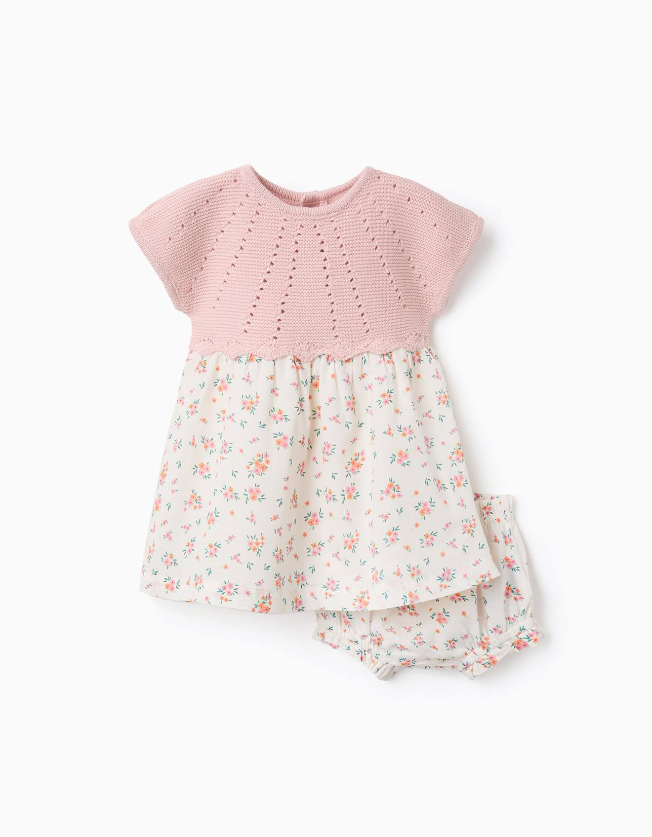 Robe Bi-matière Avec Motif Floral Rose Robe Bi-matière Avec Motif Floral Rose