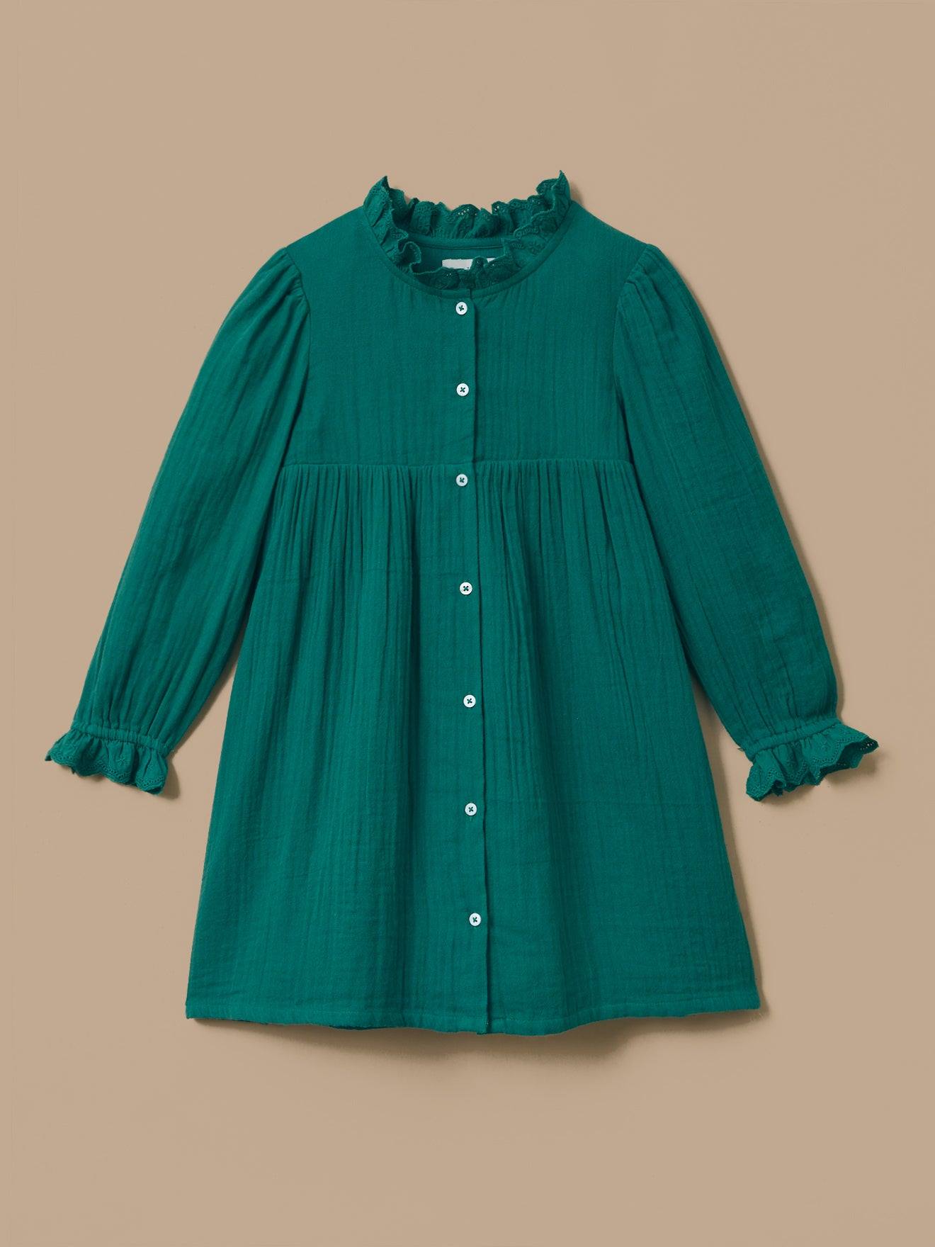 Robe Gaze De Coton Fille Vert Pin
