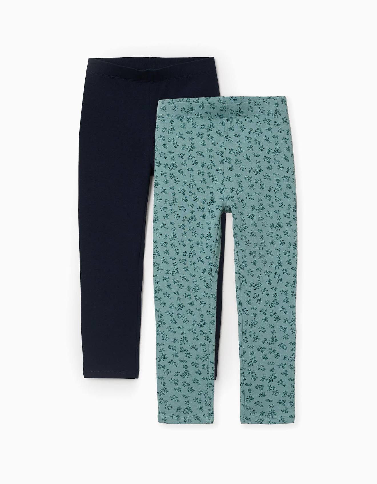 Lot De 2 Leggings Unis Et Imprimés Vert Clair