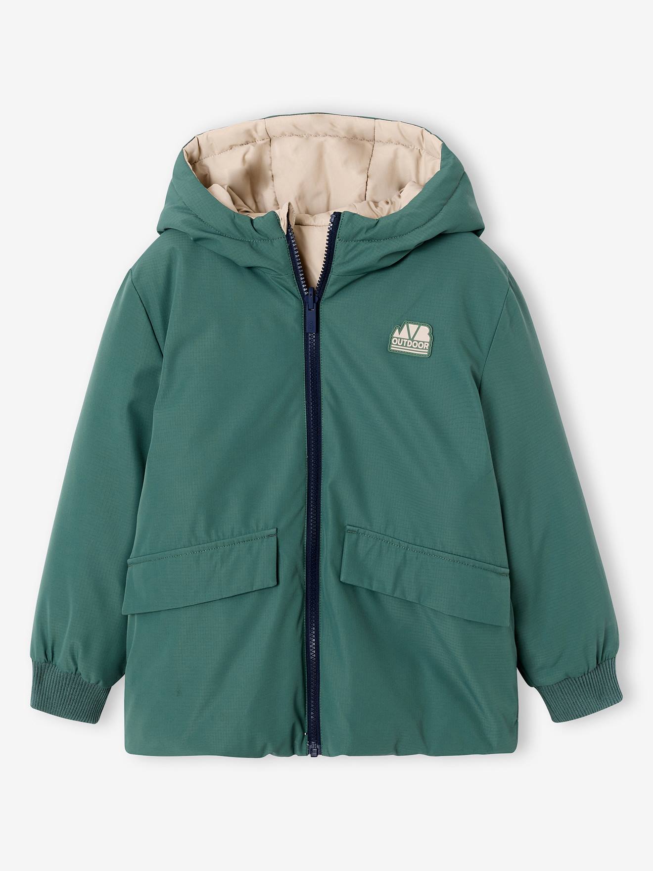 Parka à capuche réversible garçon vert sauge