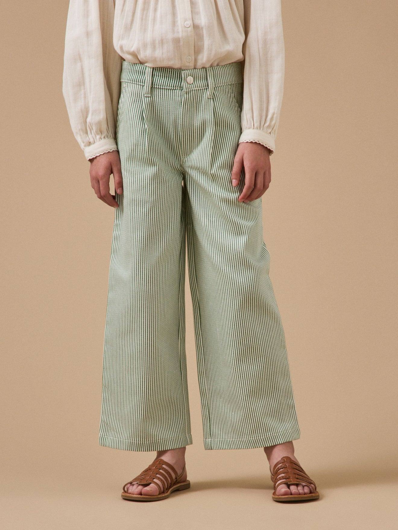 Pantalon Large Rayé Fille Rayure Verte