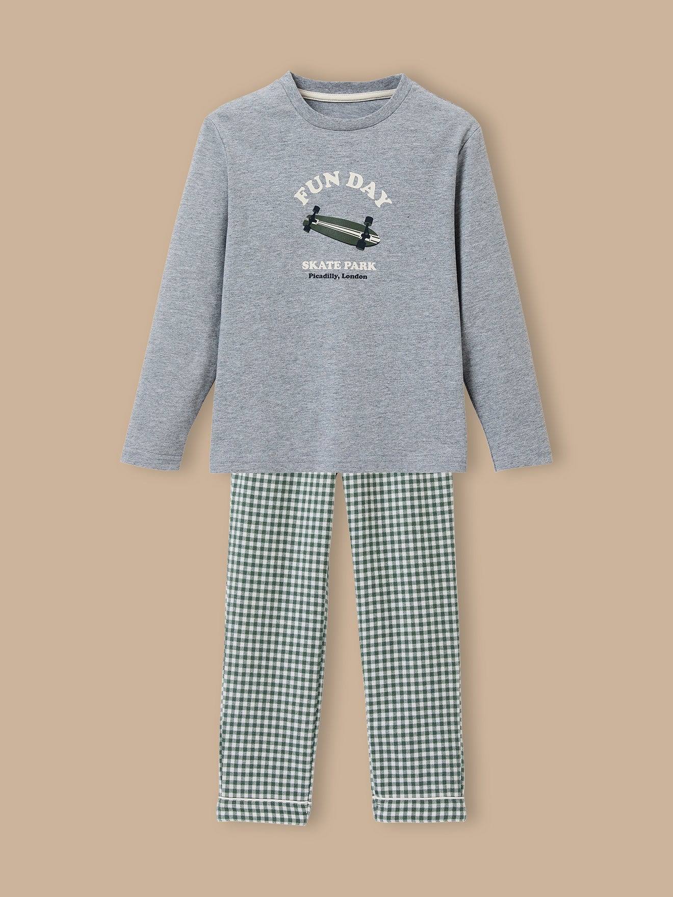 Pyjama Imprimé Garçon - Coton Biologique Vichy Vert