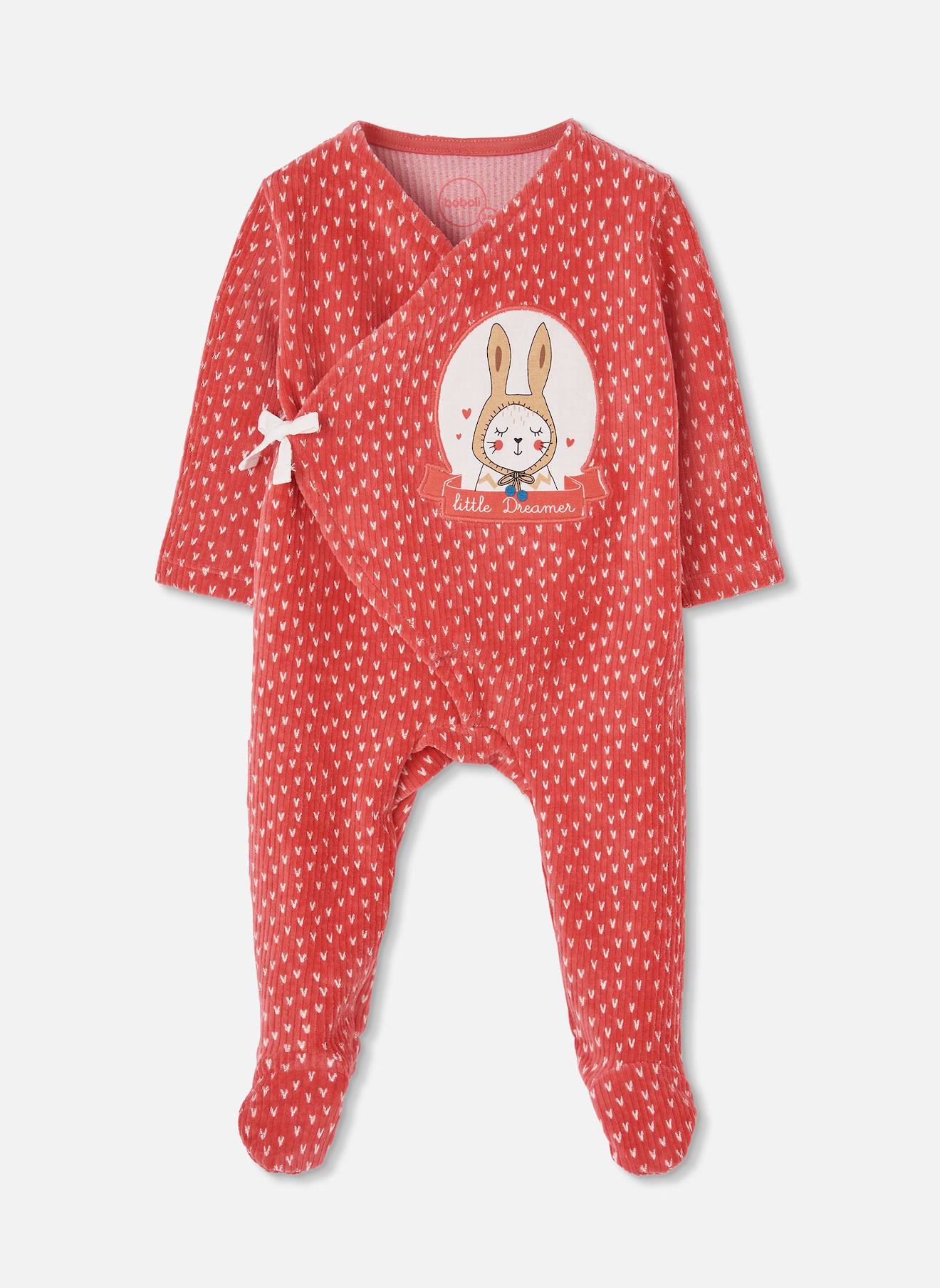 Pyjama Bébé Molleton Imprimé Petit Lapin Rouge