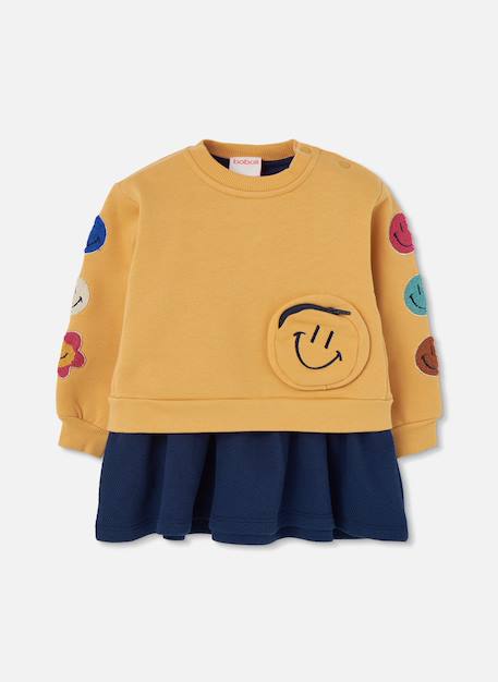 Fille-Robe-Robe en molleton avec patches d'émoticones