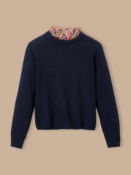 Fille-Pull  col tissu liberty