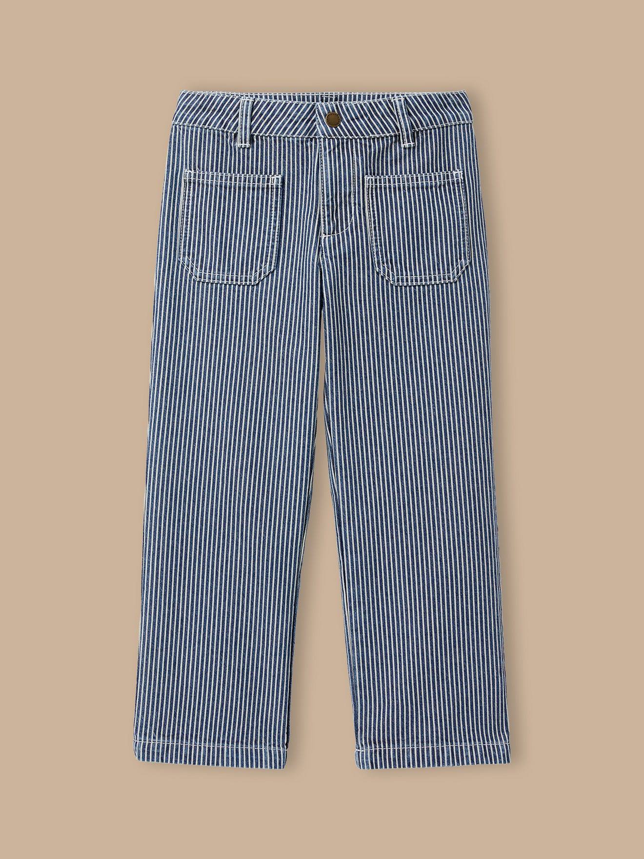 Pantalon Droit Rayé Fille Rayure Ikory Bleue