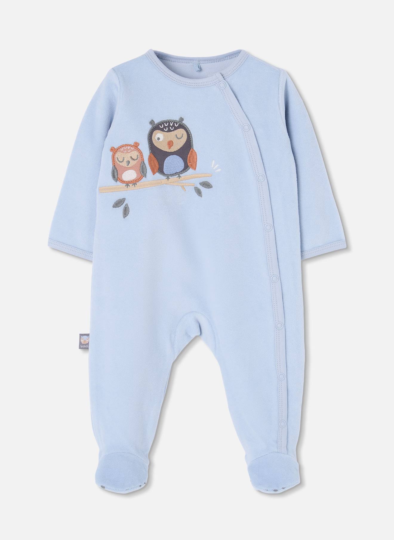 Pyjama Bébé Molleton Broderie Hiboux Gris