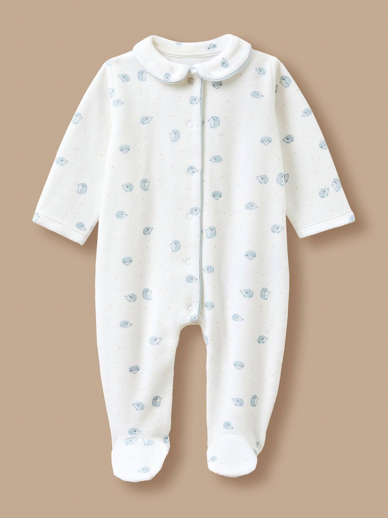 Pyjama Bébé En Velours Imprimé Blanc Doux