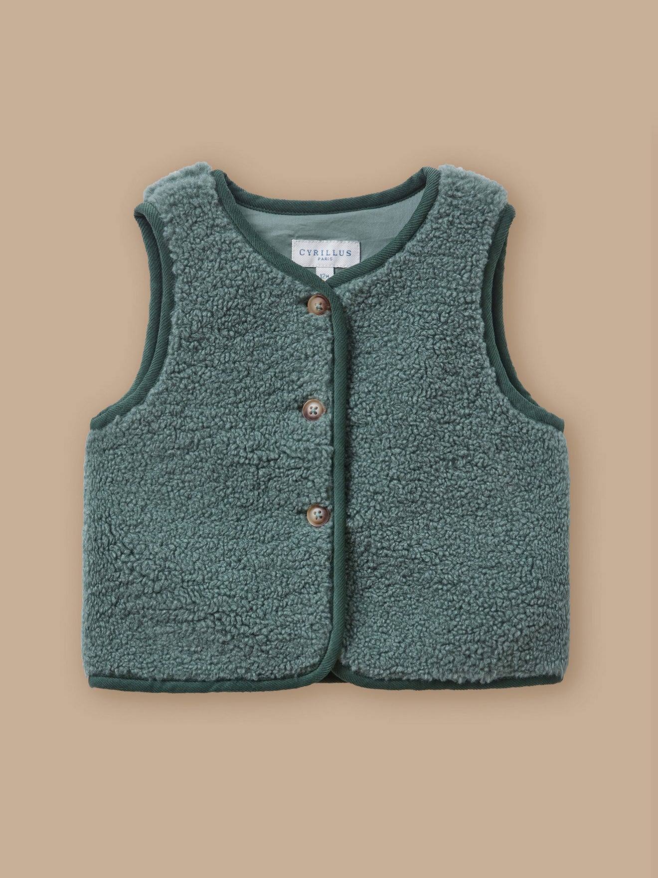 Veste Bébé Sans Manches Sherpa Vert Pastel
