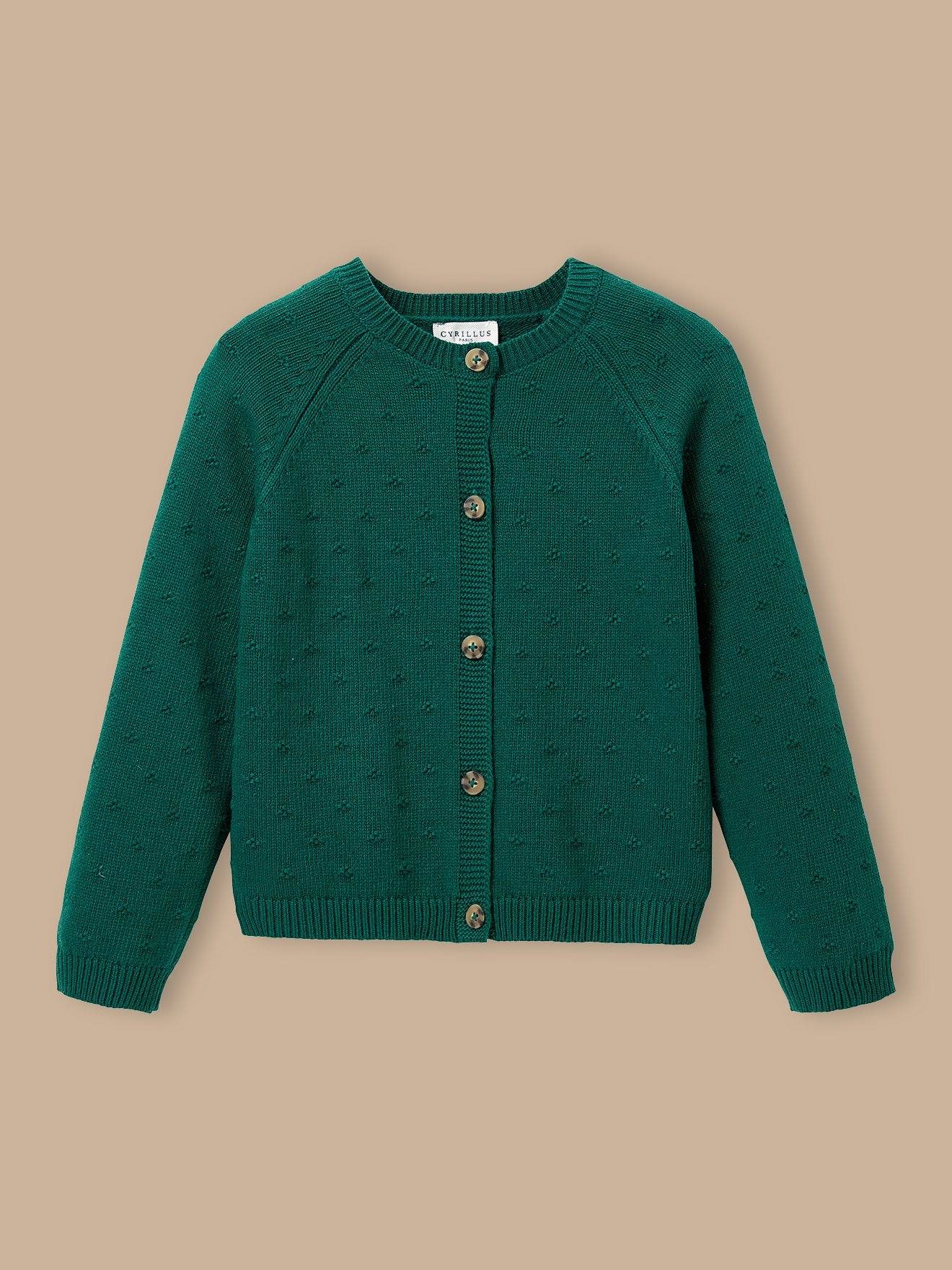 Cardigan Fille Point Fantaisie Vert Pin