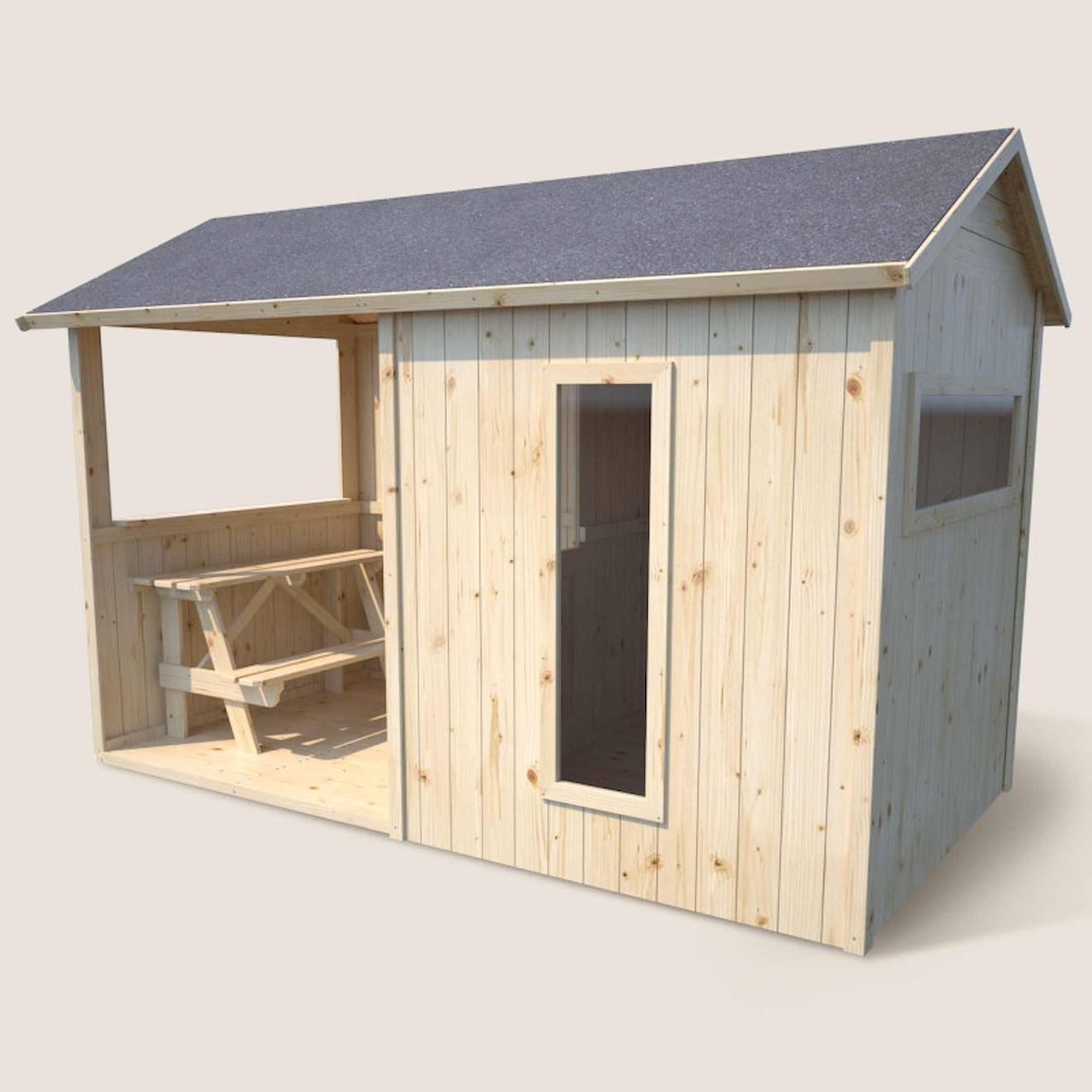 Cabane En Bois Avec Préau Et Table De Jeu Jazz Marron