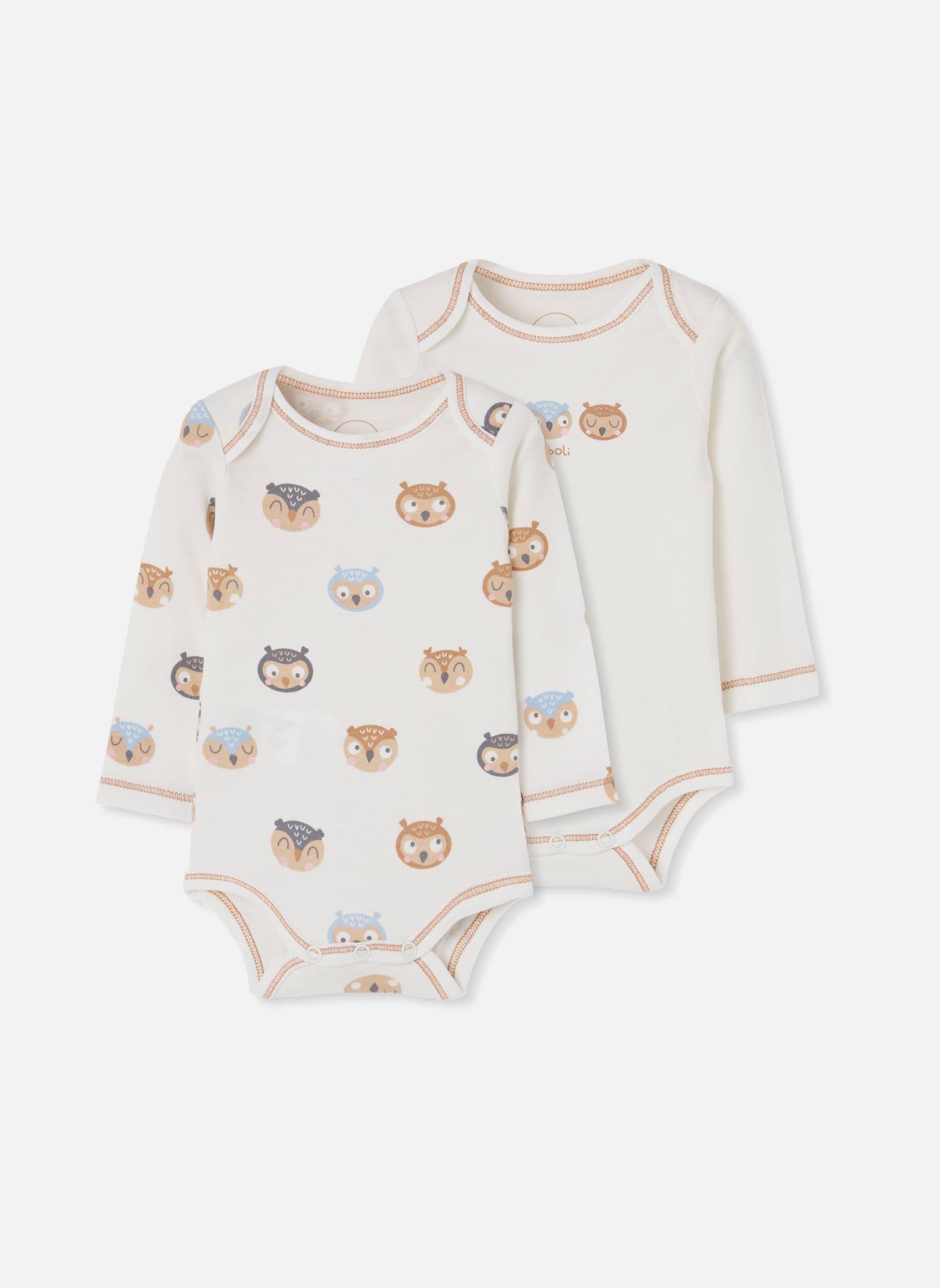 Lot 2 Bodies Bébé Imprimé Hiboux Blanc
