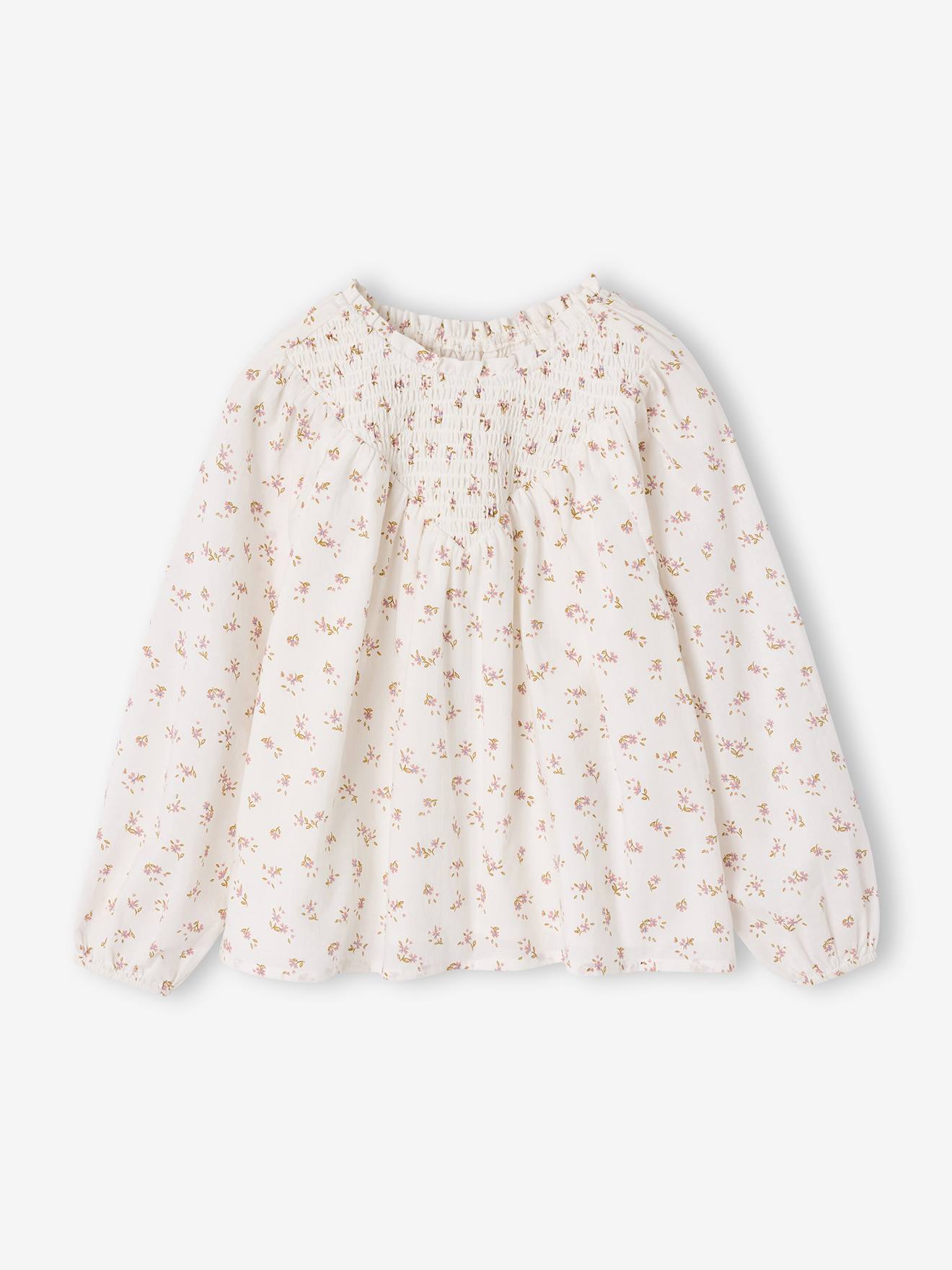Blouse fille manches smockées vanille