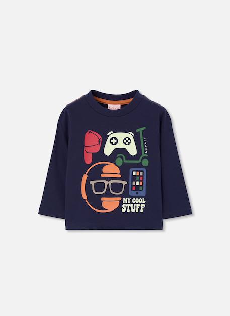 T-shirt garçon en maille imprimé gaming Bleu 1 - vertbaudet enfant 