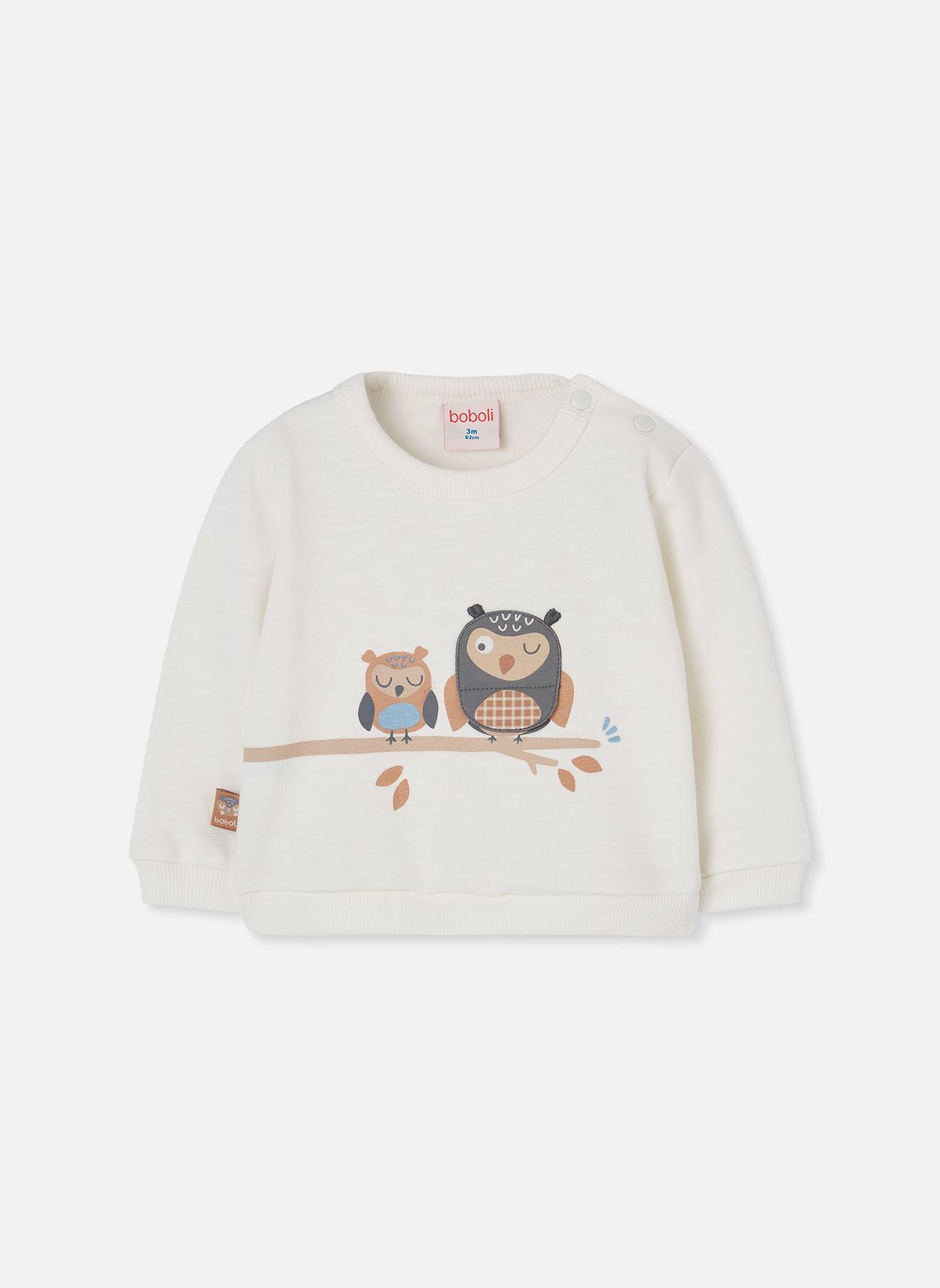 Sweat-shirt Molleton Bébé Imprimé Hiboux Blanc