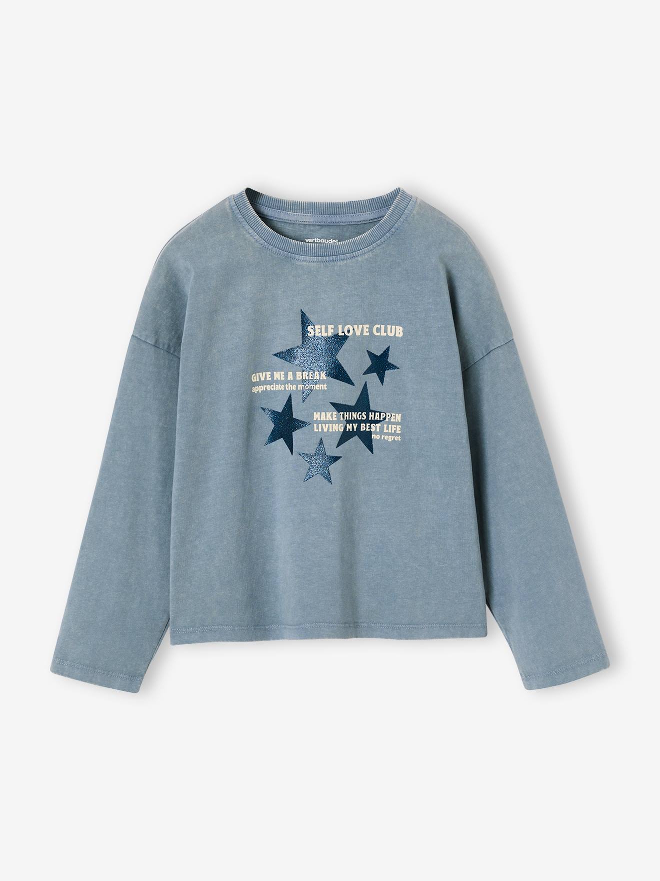 T-shirt manches longues fille bleu chambray