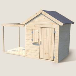 Jouet-Cabane bois enfant avec pergola et comptoir epicerie
