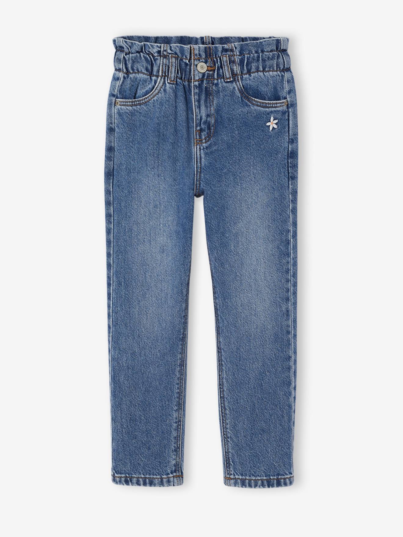 Pantalon paperbag fille bleu moyen