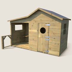 Jouet-Cabane en bois traité avec préau et banc hacienda
