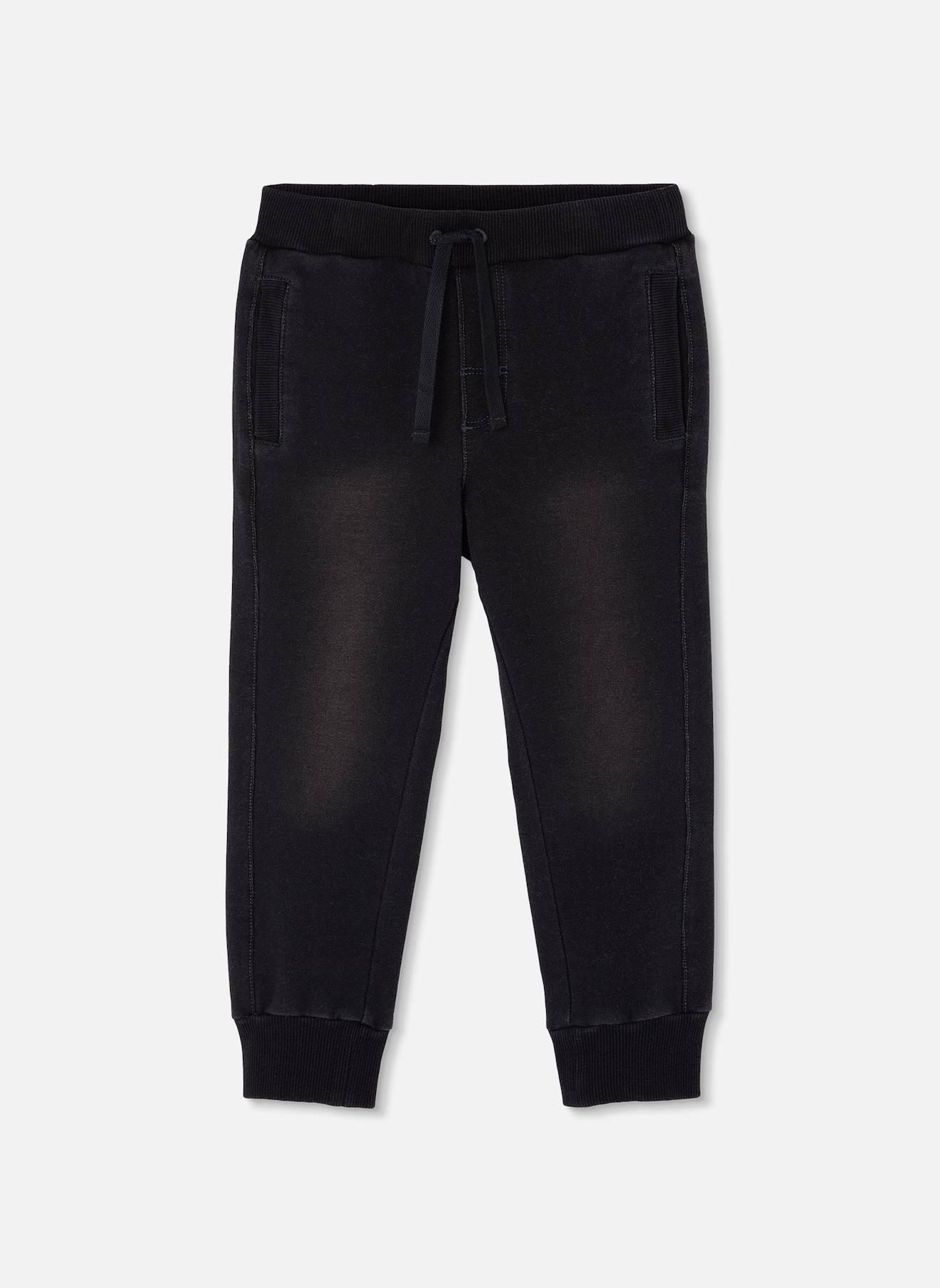 Pantalon Garçon Molleton Effet Denim Noir