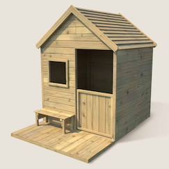 Jouet-Cabane en bois traité avec terrasse et banc heidi