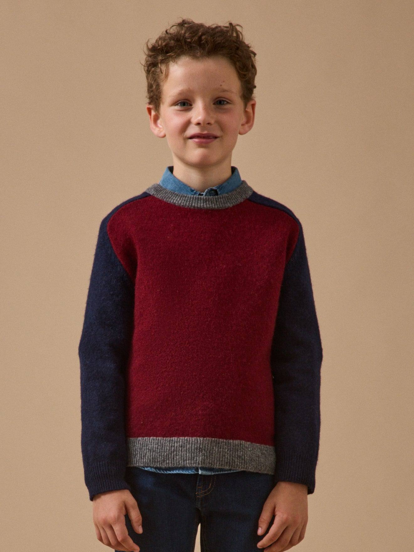 Pull Colorblock En Laine Garçon Bordeaux Pull Colorblock En Laine Garçon Bordeaux