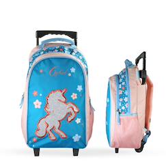 -Sac à dos scolaire à roulettes 2 compartiments Cybel - Licorne pailletée