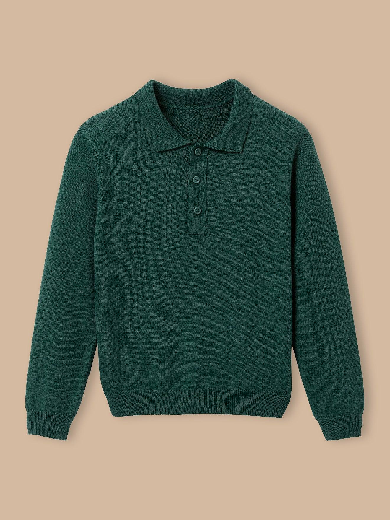 Pull Col Polo Garçon Vert