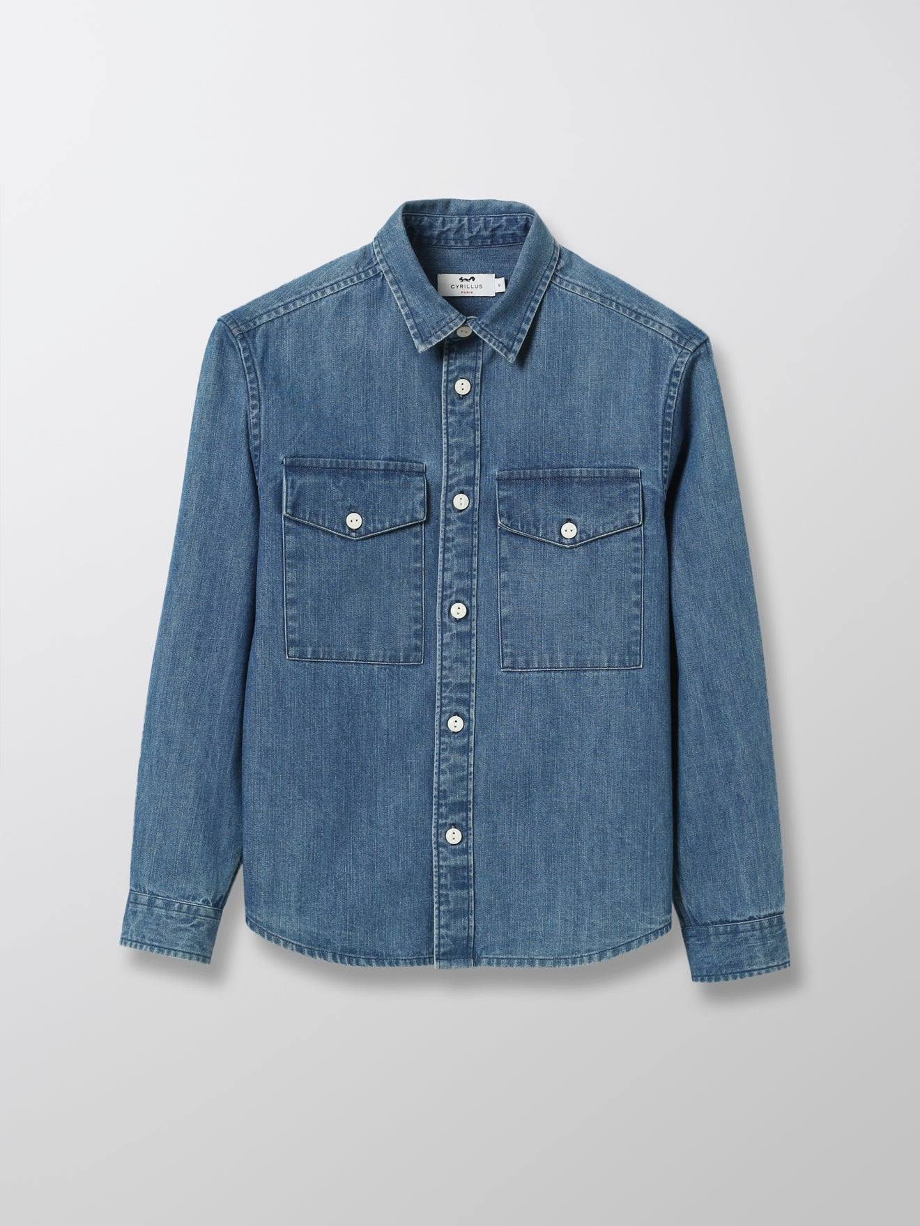 Chemise En Denim Garçon Bleu Fonce Uni