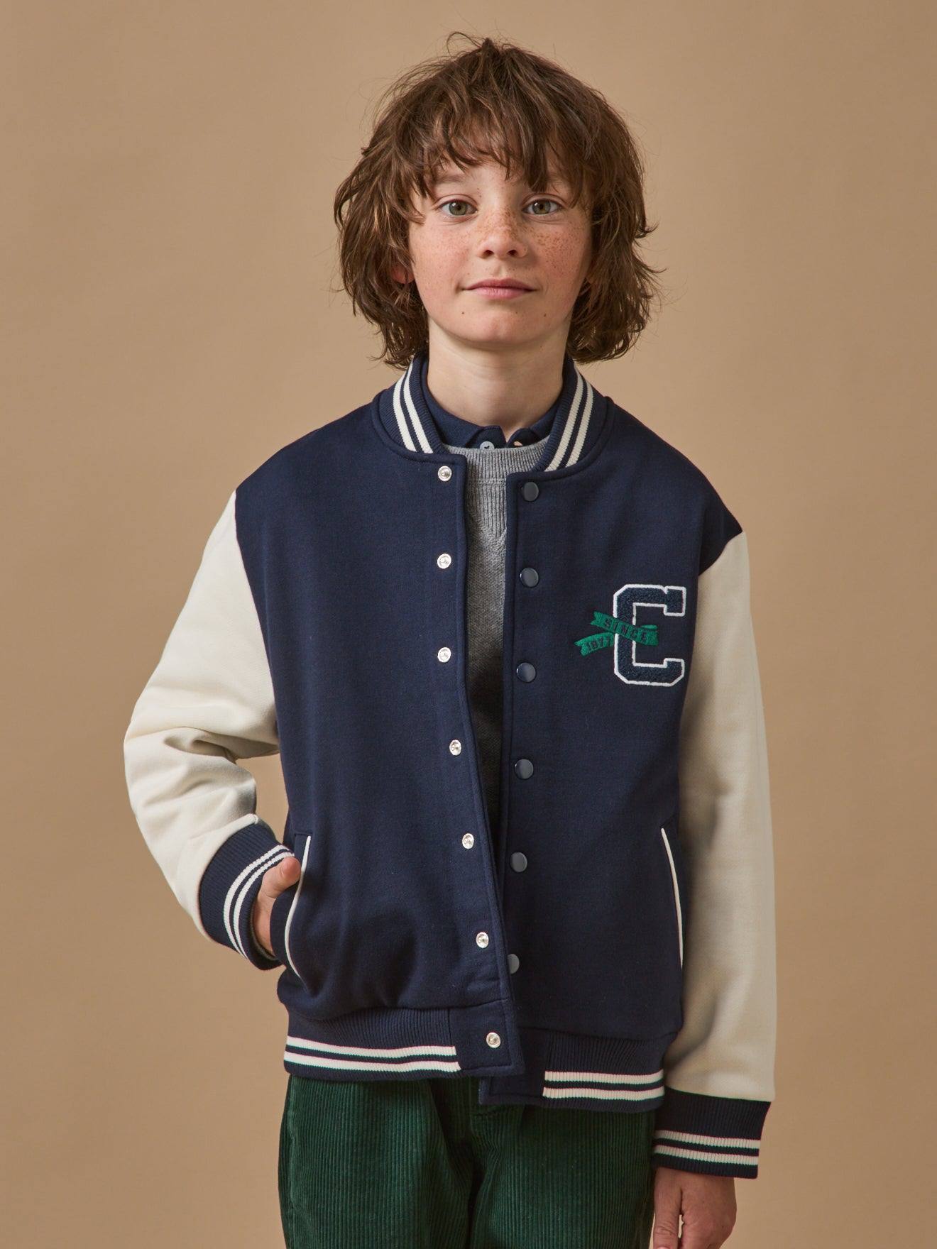 Blouson Teddy Brodé Garçon Marine