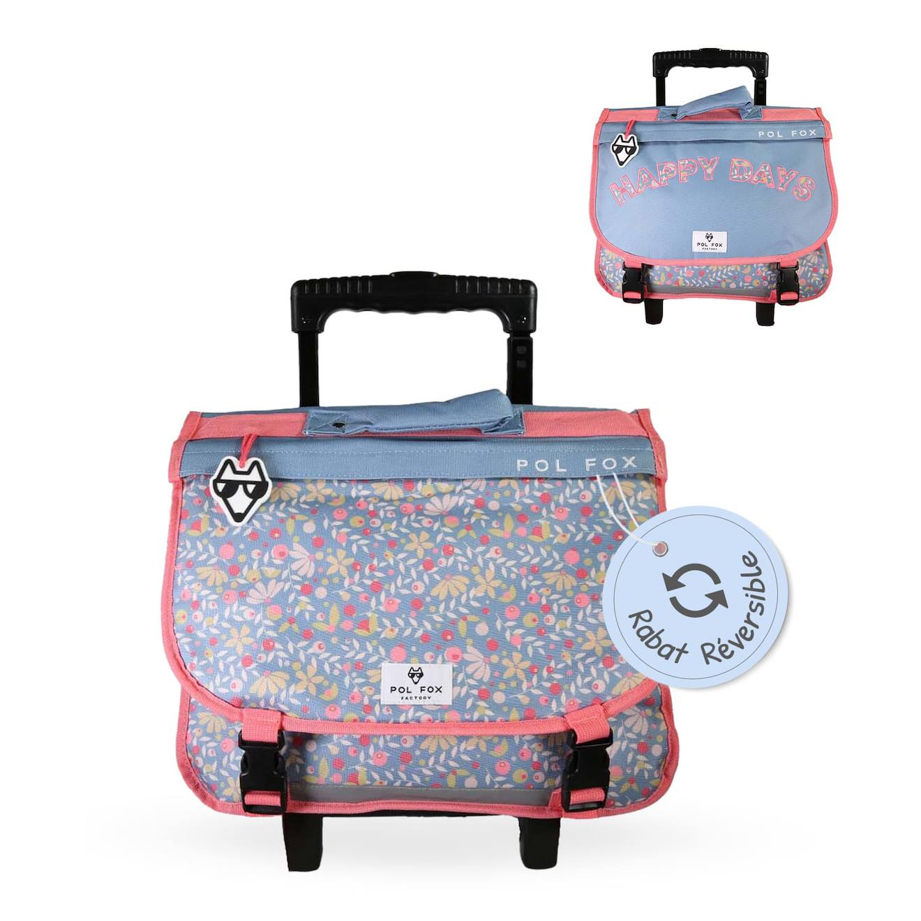 Cartable À Roulettes Réversible 2 Compartiments Happy Jean - 38 Cm Bleu Cartable À Roulettes Réversible 2 Compartiments Happy Jean - 38 Cm Bleu