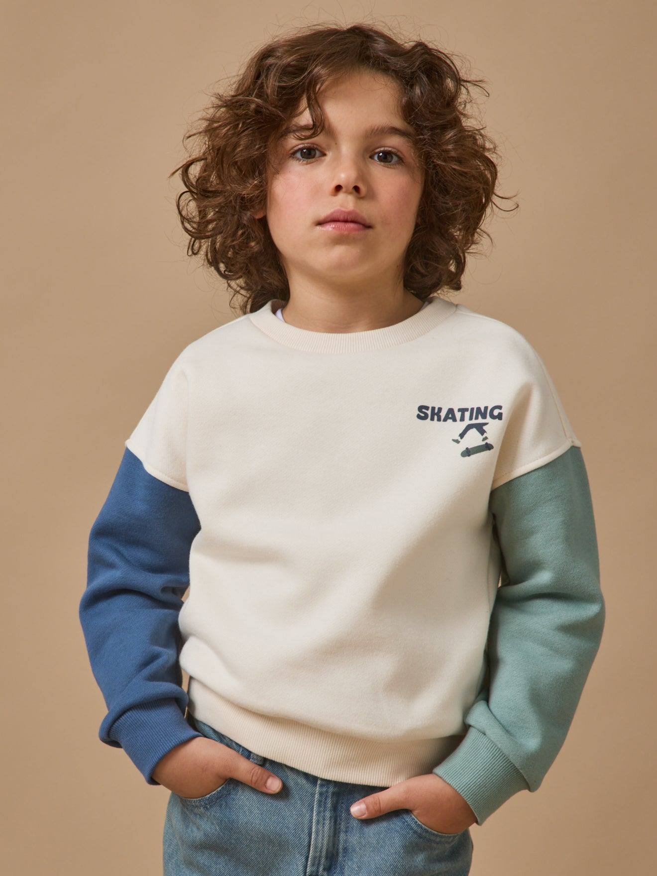 Sweat colorblock Garçon Ecru