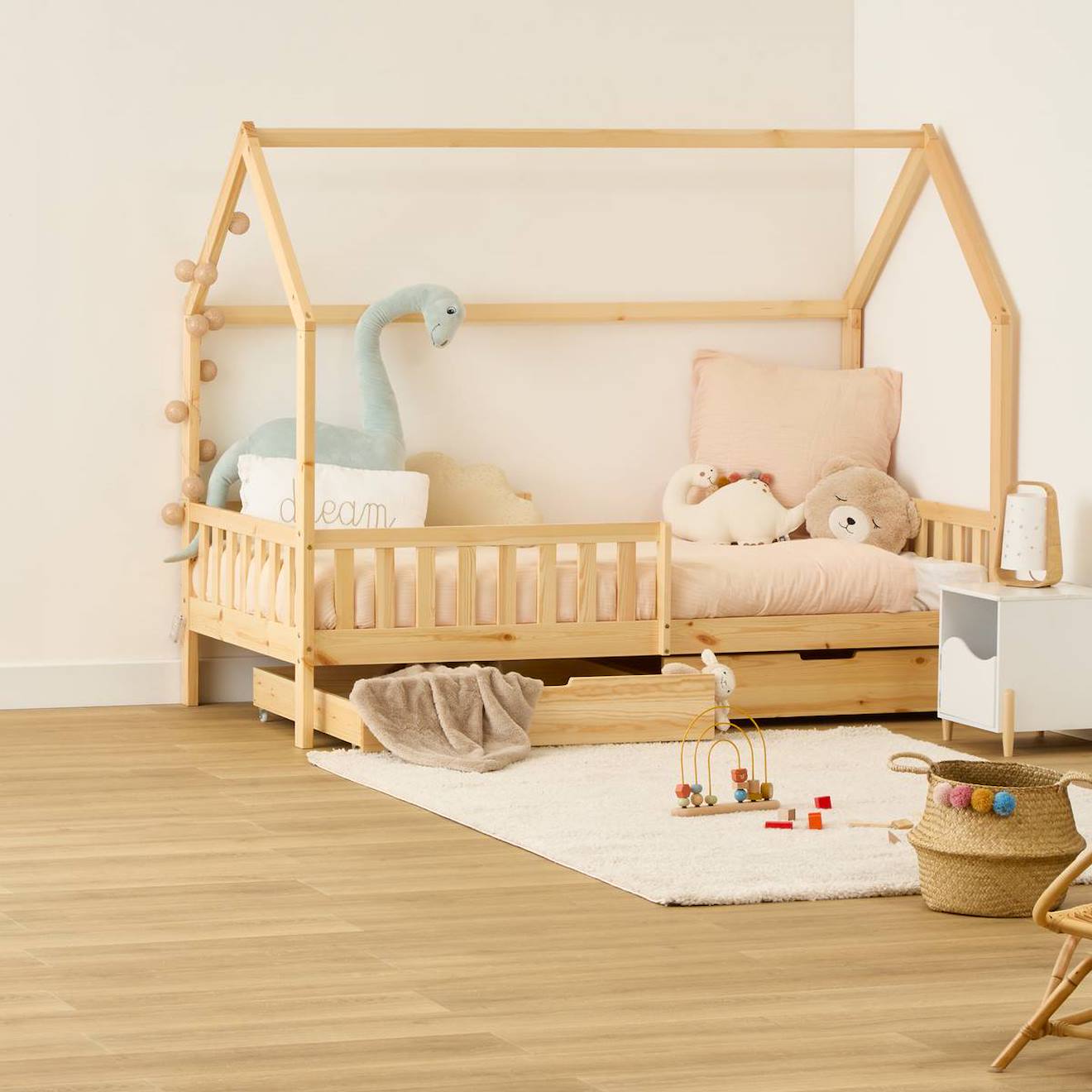 Lit Cabane Enfant 2 Tiroirs - Bosco Beige
