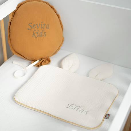 Oreiller plat lapin en gaze de coton jeanne Beige+Blanc+Blanc à pois or+Bleu+Camel+Écru+Gris clair+Terracotta+Vert de gris 31 - vertbaudet enfant 
