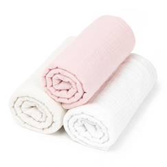 Linge de maison et décoration-Lot de 3 draps housses couffin en gaze de coton pastel
